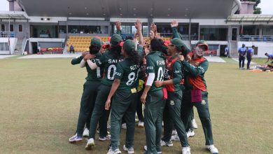 Bangladesh players huddles ahead of their match against Malaysia