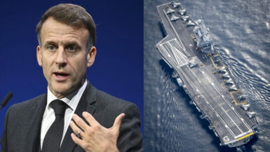 French President Emmanuel Macron French Navy ship charles de gaulle aircraft carrier france